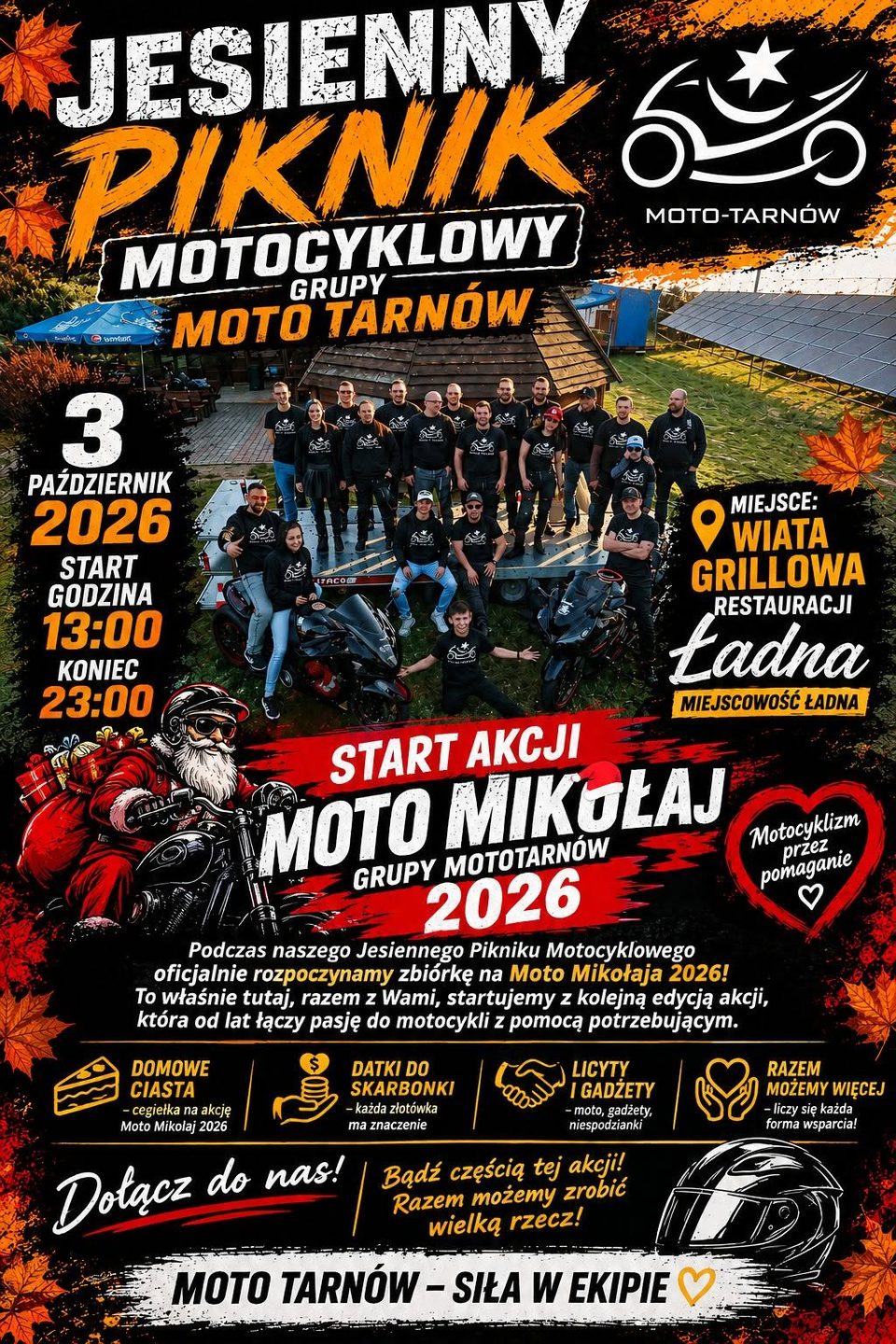 Pogoda zamówiona nie zastanawiaj sie pal maszynę i wbijaj na jesienny MOTOPIKNIK MOTO-TARNÓW i start akcji MotoMikołaj Moto-Tarnów 2026